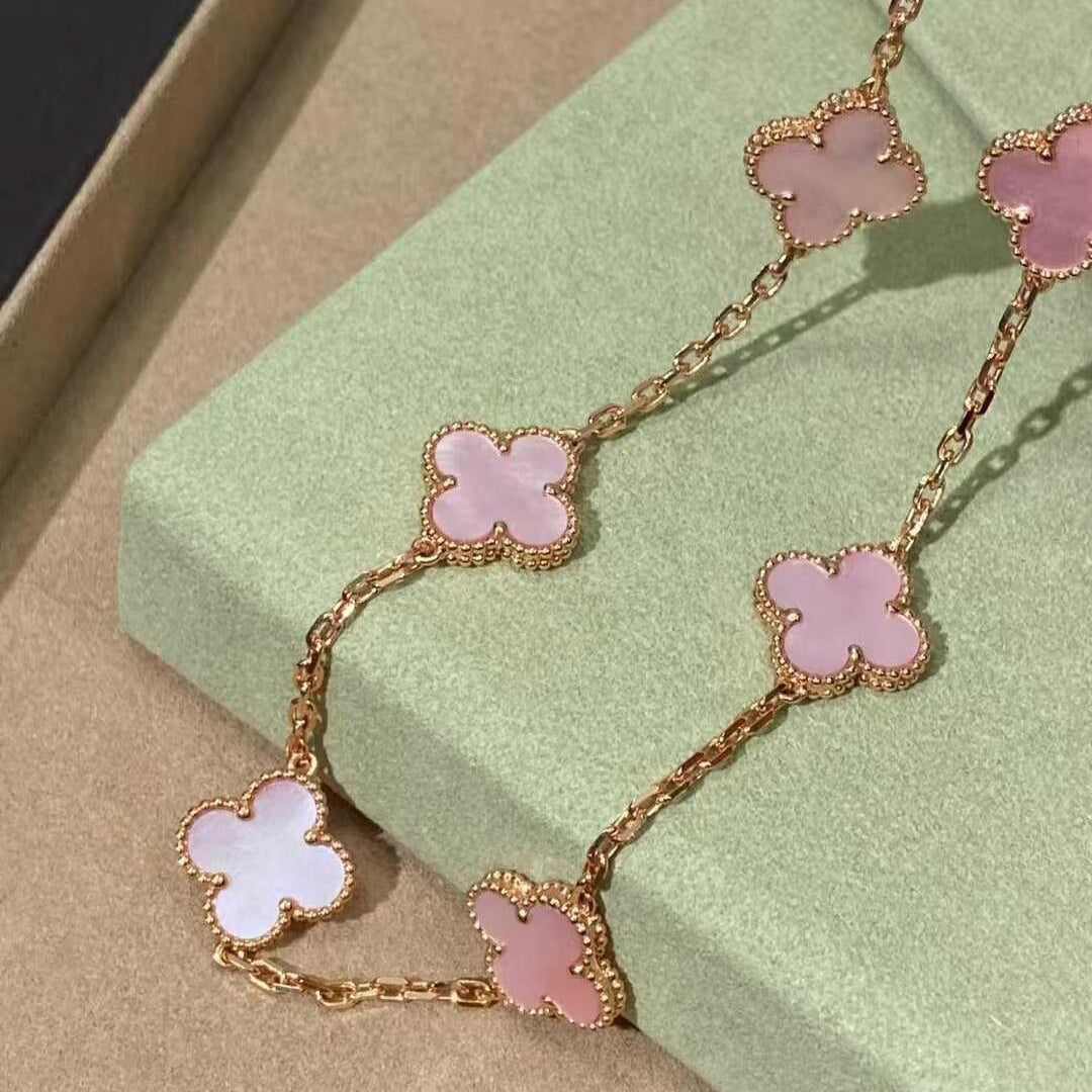 [sparkle Jewelry ]CLOVER 10 MOTIFS PINK MOP NECKLACE