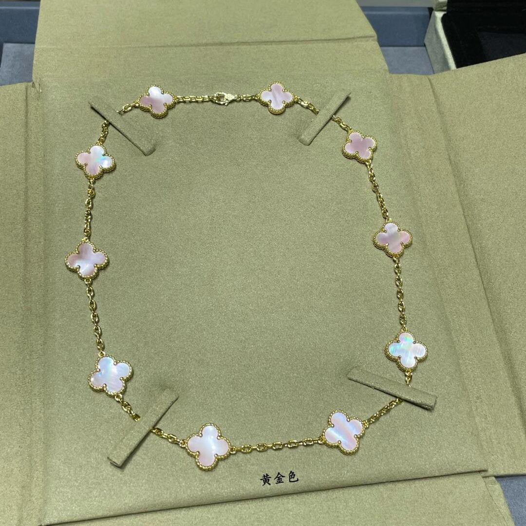 [sparkle Jewelry ]CLOVER 10 MOTIFS PINK MOP NECKLACE