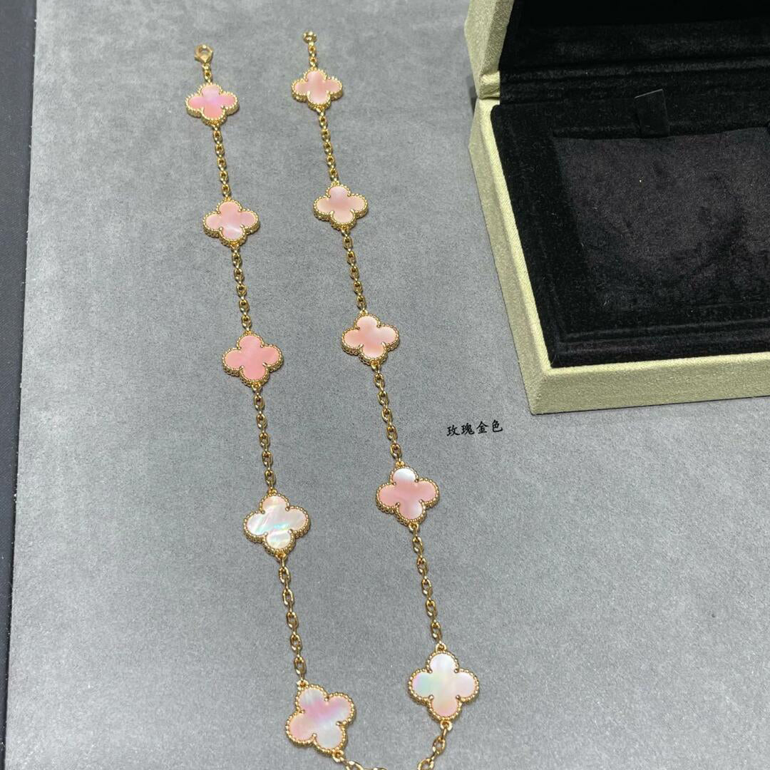 [sparkle Jewelry ]CLOVER 10 MOTIFS PINK MOP NECKLACE