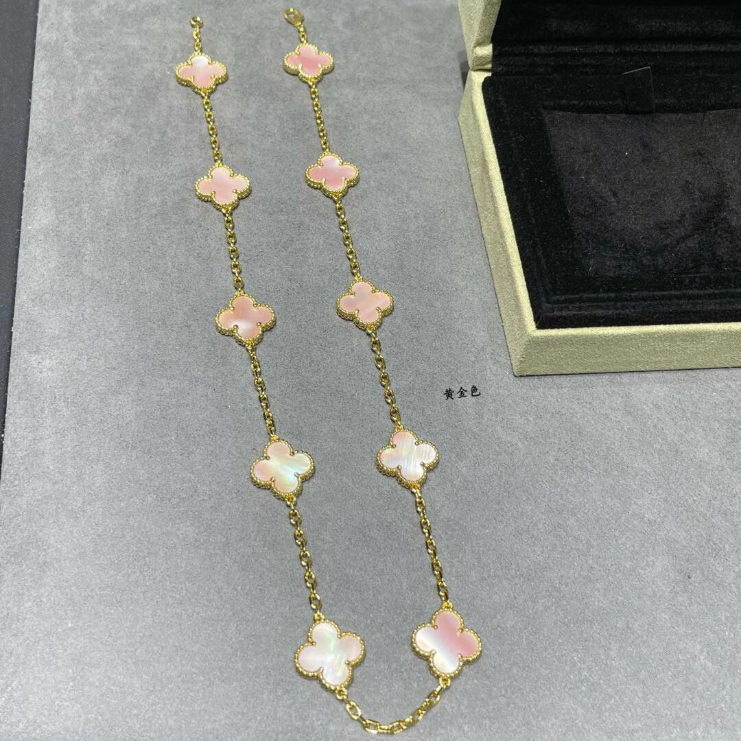 [sparkle Jewelry ]CLOVER 10 MOTIFS PINK MOP NECKLACE