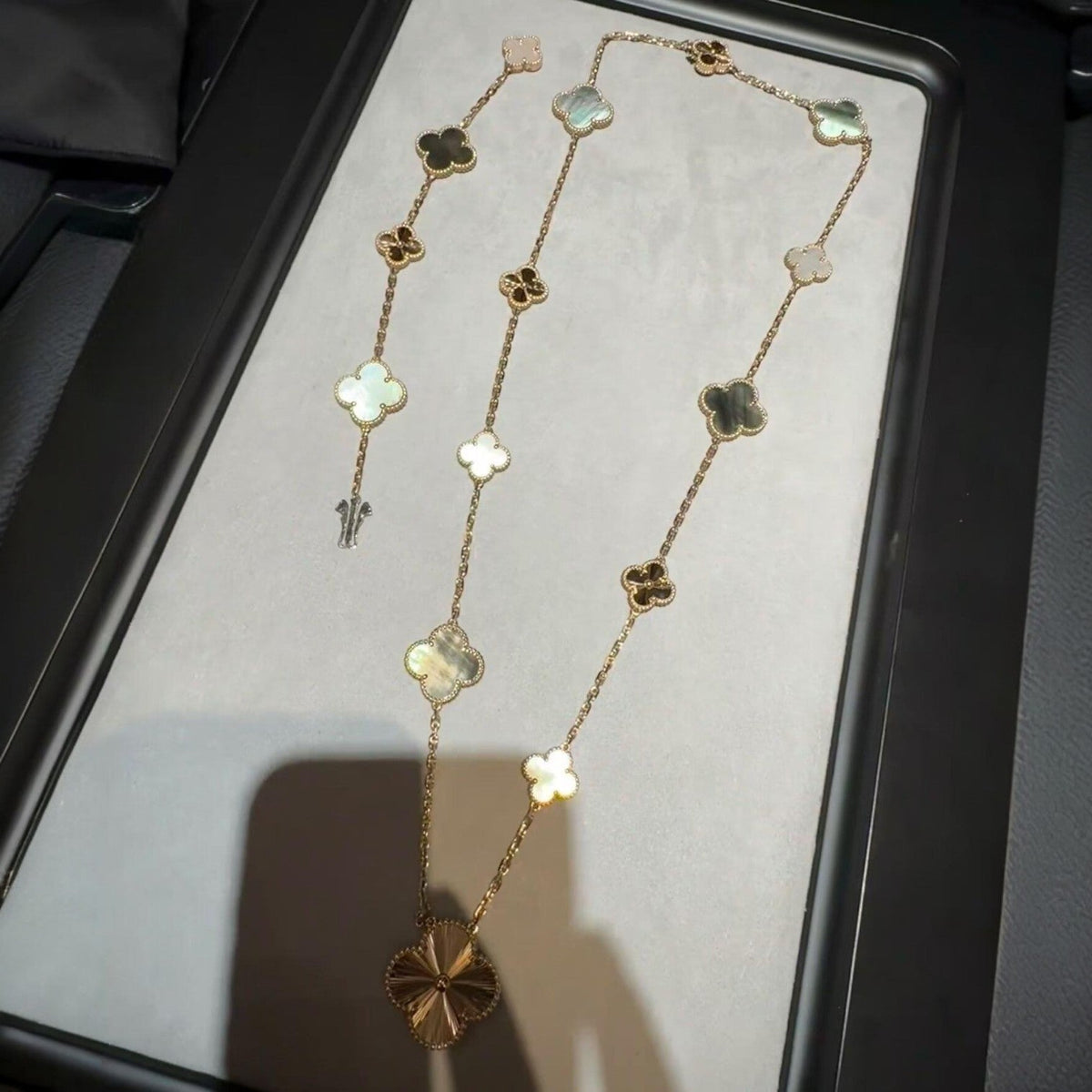 [sparkle Jewelry ]DETACHABLE CLOVER 15(11+4) FLOWER ROSE GOLD NECKLACE SET
