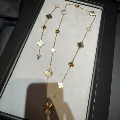 [sparkle Jewelry ]DETACHABLE CLOVER 15(11+4) FLOWER ROSE GOLD NECKLACE SET