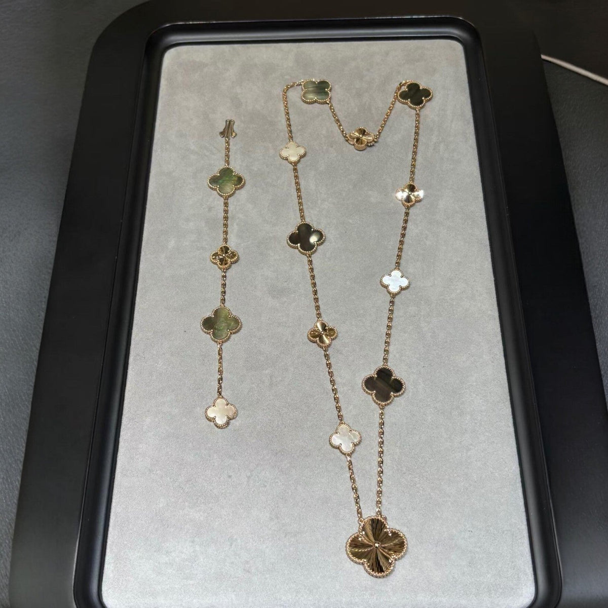 [sparkle Jewelry ]DETACHABLE CLOVER 15(11+4) FLOWER ROSE GOLD NECKLACE SET