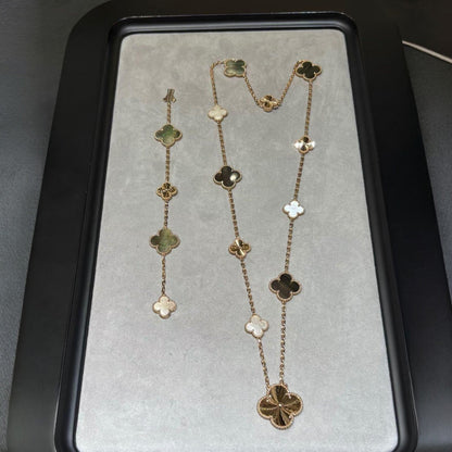 [sparkle Jewelry ]DETACHABLE CLOVER 15(11+4) FLOWER ROSE GOLD NECKLACE SET