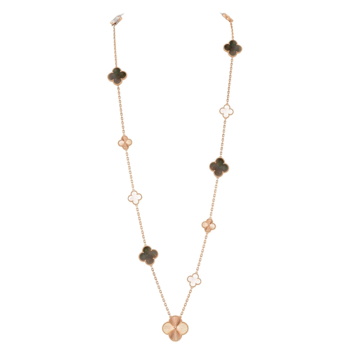 [sparkle Jewelry ]DETACHABLE CLOVER 15(11+4) FLOWER ROSE GOLD NECKLACE SET
