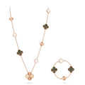 [sparkle Jewelry ]DETACHABLE CLOVER 15(11+4) FLOWER ROSE GOLD NECKLACE SET