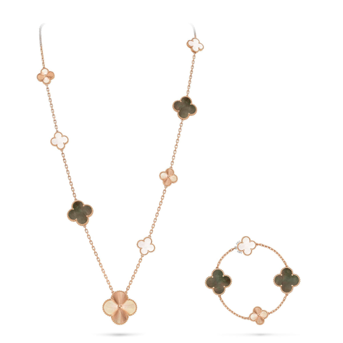 [sparkle Jewelry ]DETACHABLE CLOVER 15(11+4) FLOWER ROSE GOLD NECKLACE SET
