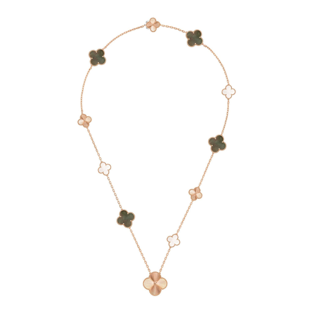 [sparkle Jewelry ]DETACHABLE CLOVER 15(11+4) FLOWER ROSE GOLD NECKLACE SET