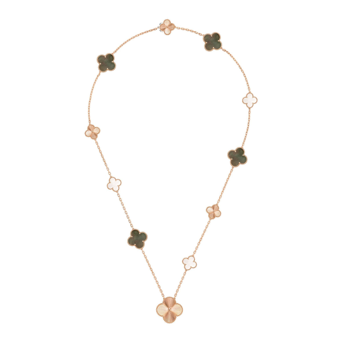 [sparkle Jewelry ]DETACHABLE CLOVER 15(11+4) FLOWER ROSE GOLD NECKLACE SET