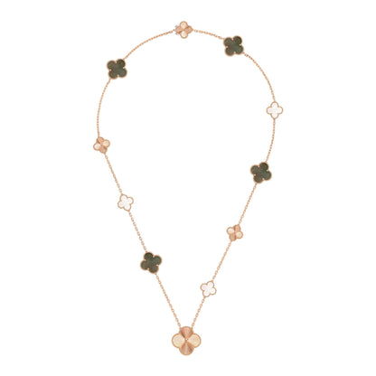 [sparkle Jewelry ]DETACHABLE CLOVER 15(11+4) FLOWER ROSE GOLD NECKLACE SET