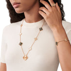 [sparkle Jewelry ]DETACHABLE CLOVER 15(11+4) FLOWER ROSE GOLD NECKLACE SET