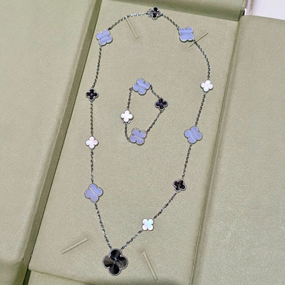 [Sparkle]DETACHABLE 15-MOTIF CLOVER STATEMENT SET - PURPLE CHALCEDONY & LASER