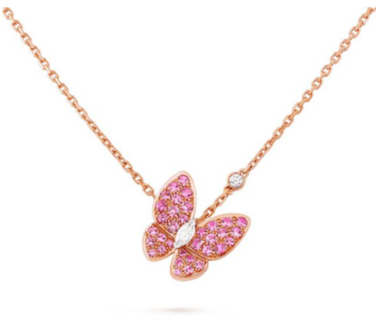 [sparkle Jewelry ]BUTTERFLY RED DIAMOND ROSE GOLD NECKLACE
