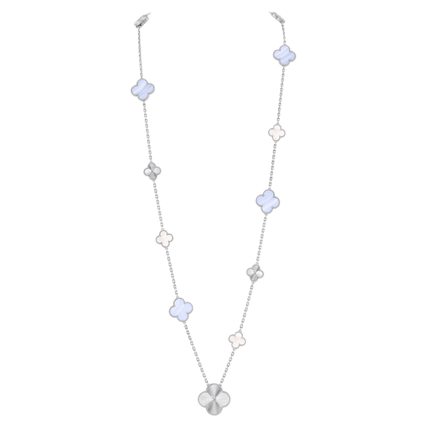 [Sparkle]DETACHABLE 15-MOTIF CLOVER STATEMENT SET - PURPLE CHALCEDONY & LASER