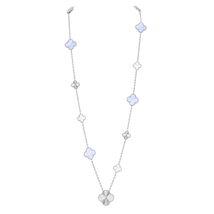 [Sparkle]DETACHABLE 15-MOTIF CLOVER STATEMENT SET - PURPLE CHALCEDONY & LASER