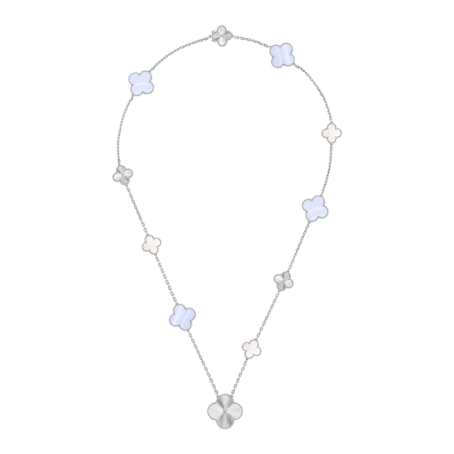 [Sparkle]DETACHABLE 15-MOTIF CLOVER STATEMENT SET - PURPLE CHALCEDONY & LASER