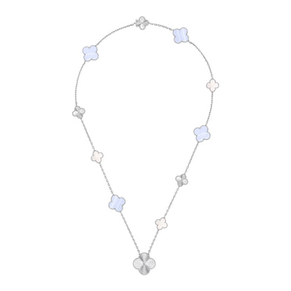 [Sparkle]DETACHABLE 15-MOTIF CLOVER STATEMENT SET - PURPLE CHALCEDONY & LASER