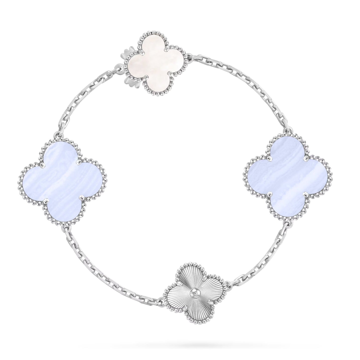 [Sparkle]DETACHABLE 15-MOTIF CLOVER STATEMENT SET - PURPLE CHALCEDONY & LASER