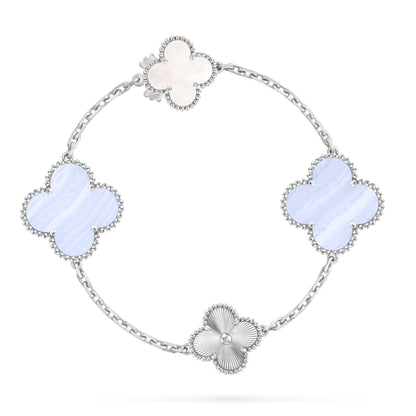 [Sparkle]DETACHABLE 15-MOTIF CLOVER STATEMENT SET - PURPLE CHALCEDONY & LASER