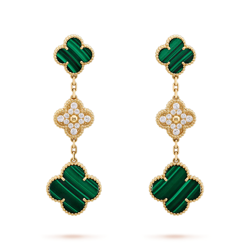 [sparkle Jewelry ]CLOVER EARRINGS GOLD MALACHITE DIAMOND 3 MOTIF