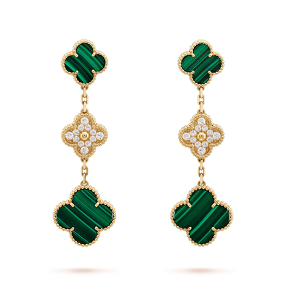 [sparkle Jewelry ]CLOVER EARRINGS GOLD MALACHITE DIAMOND 3 MOTIF