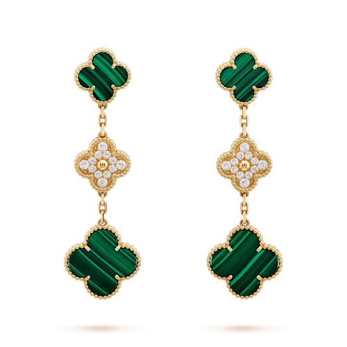 [sparkle Jewelry ]CLOVER EARRINGS GOLD MALACHITE DIAMOND 3 MOTIF
