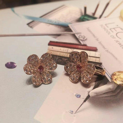 [sparkle Jewelry ]FRIVOLE PINK GOLD FLOWER DIAMOND EARRINGS