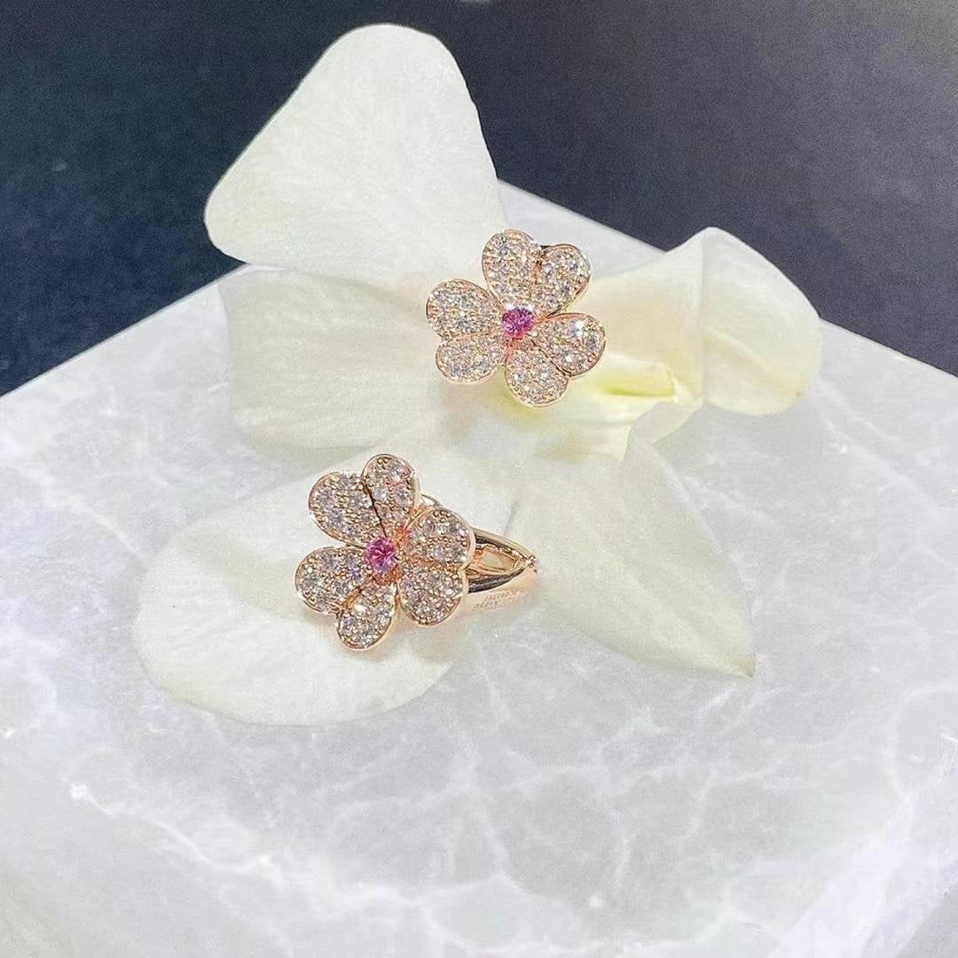 [sparkle Jewelry ]FRIVOLE PINK GOLD FLOWER DIAMOND EARRINGS