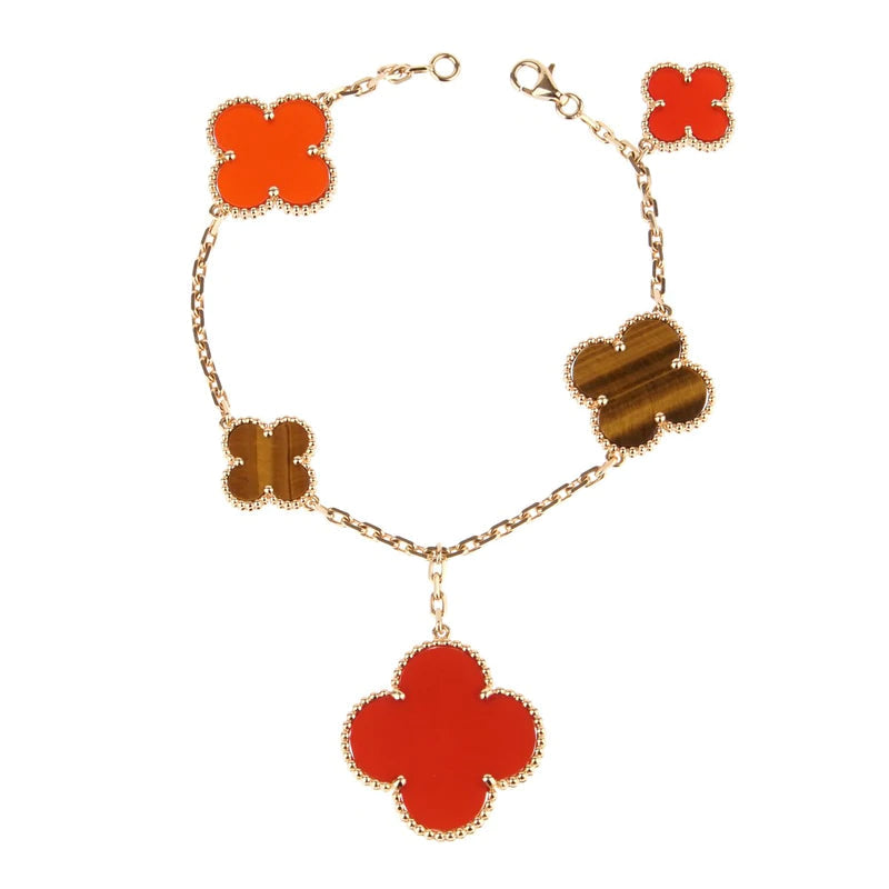 [sparkle Jewelry ]CLOVER BRACELET 5 MOTIFS CARNELIAN TIGER EYE