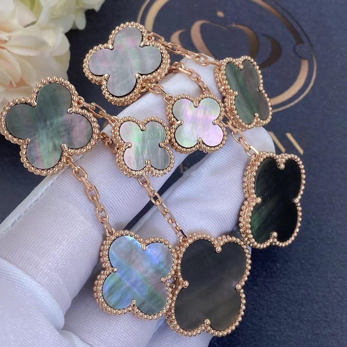 [sparkle Jewelry ]CLOVER EARRINGS DARK MOP 4 MOTIFS ROSE GOLD