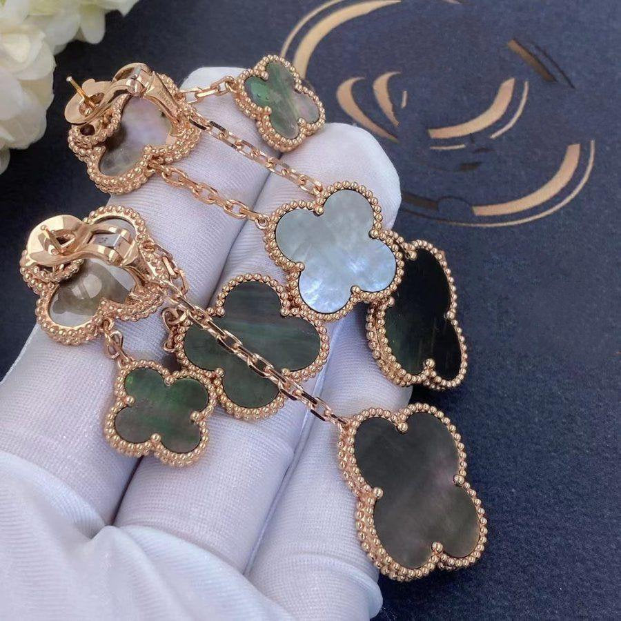 [sparkle Jewelry ]CLOVER EARRINGS DARK MOP 4 MOTIFS ROSE GOLD