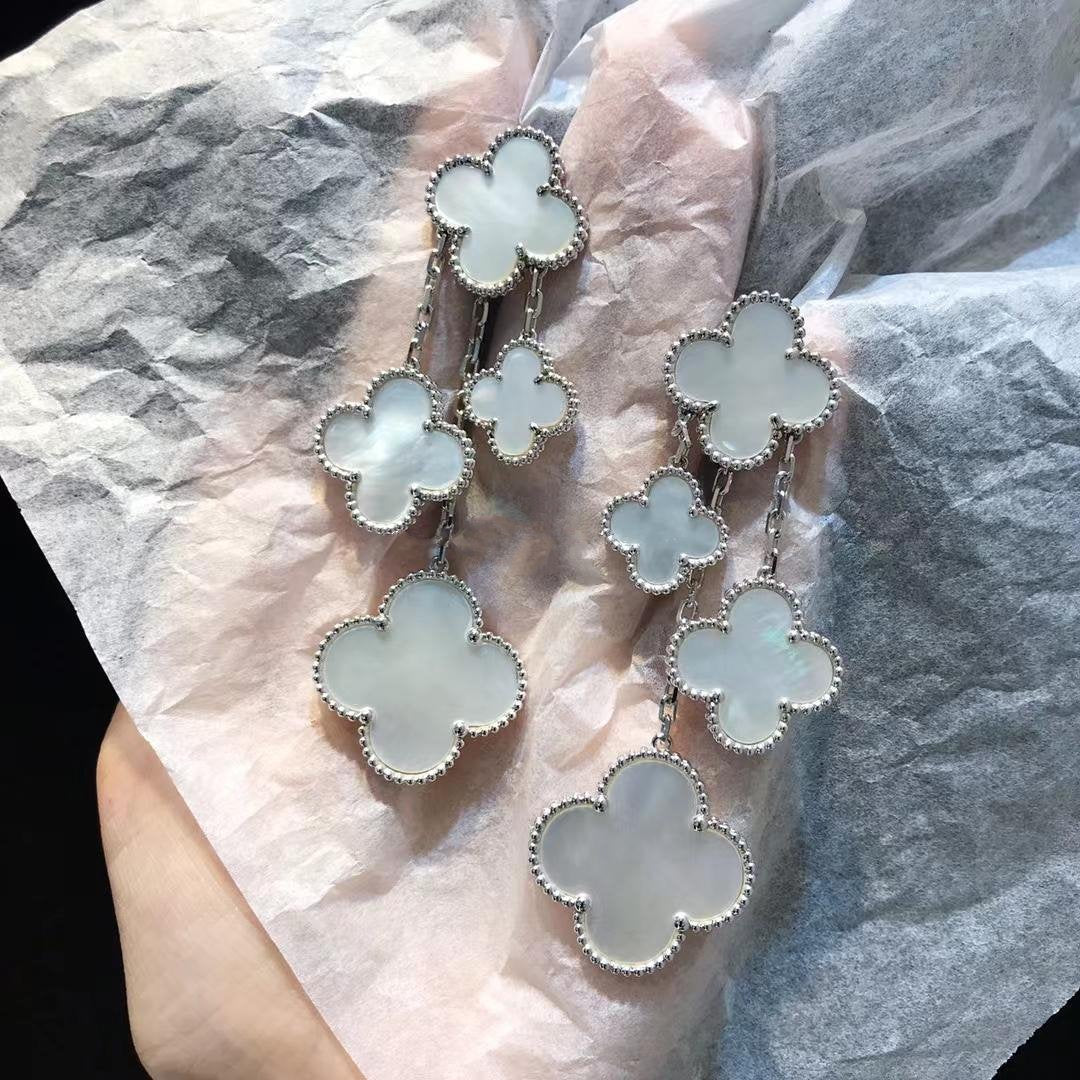 [sparkle Jewelry ]CLOVER EARRINGS WHITE MOP 4 MOTIFS SILVER