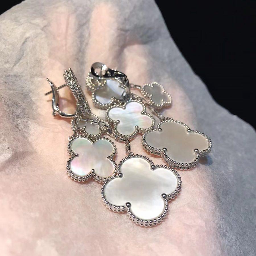 [sparkle Jewelry ]CLOVER EARRINGS WHITE MOP 4 MOTIFS SILVER