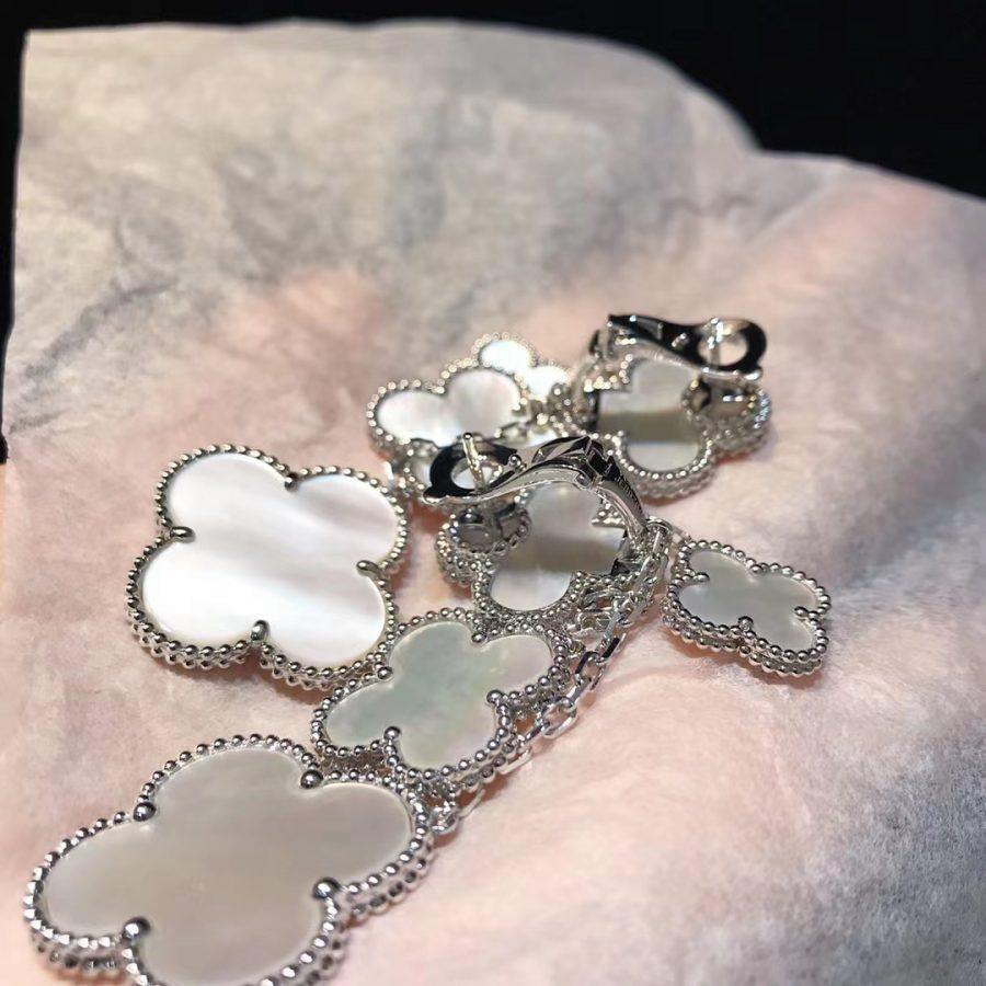 [sparkle Jewelry ]CLOVER EARRINGS WHITE MOP 4 MOTIFS SILVER