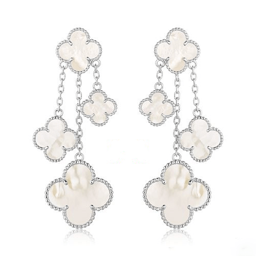 [sparkle Jewelry ]CLOVER EARRINGS WHITE MOP 4 MOTIFS SILVER