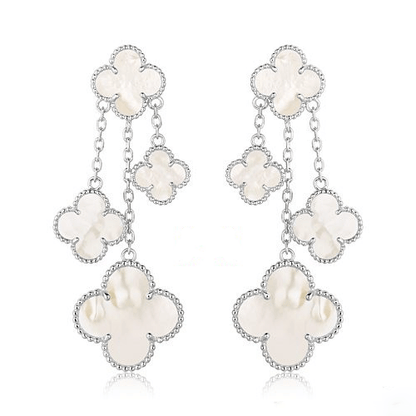 [sparkle Jewelry ]CLOVER EARRINGS WHITE MOP 4 MOTIFS SILVER