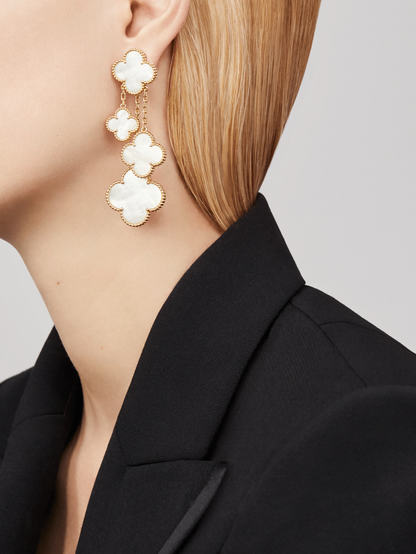 [sparkle Jewelry ]CLOVER EARRINGS WHITE MOP 4 MOTIFS GOLD