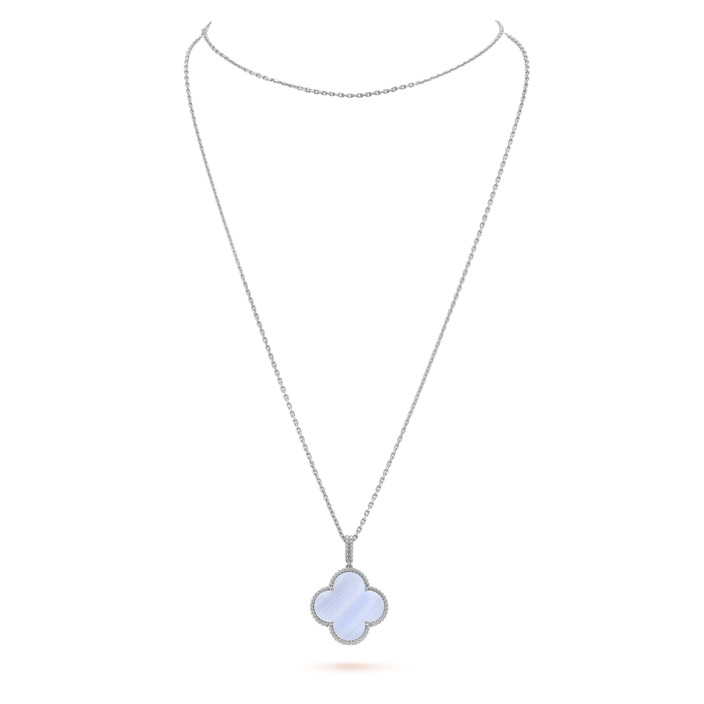 [sparkle Jewelry ]CLOVER SILVER CHALCEDONY BIG CLOVER NECKLACE