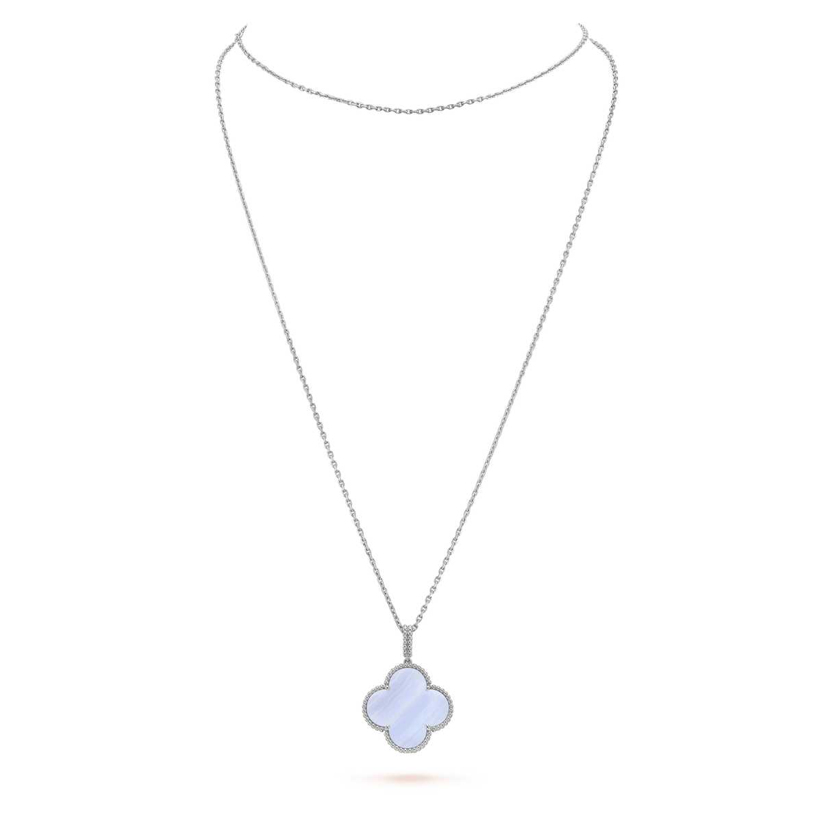 [sparkle Jewelry ]CLOVER SILVER CHALCEDONY BIG CLOVER NECKLACE
