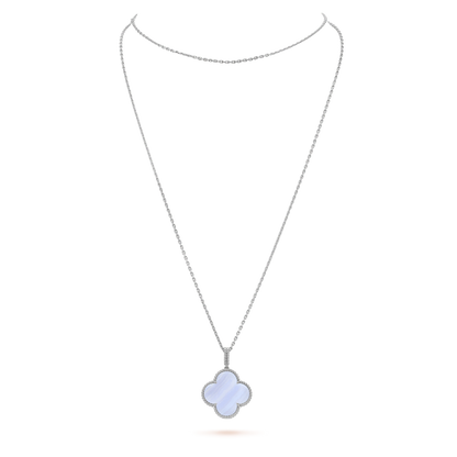 [sparkle Jewelry ]CLOVER SILVER CHALCEDONY BIG CLOVER NECKLACE