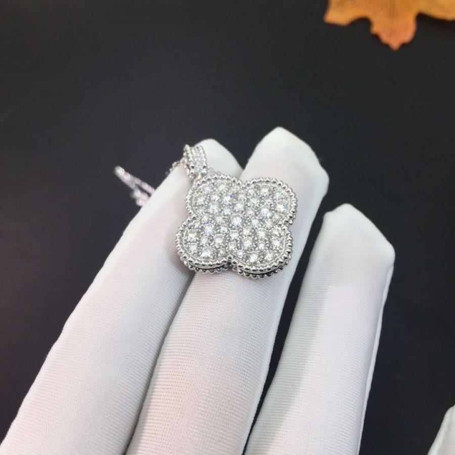 [sparkle Jewelry ]CLOVER 25MM SILVER FULL DIAMOND BIG CLOVER NECKLACE