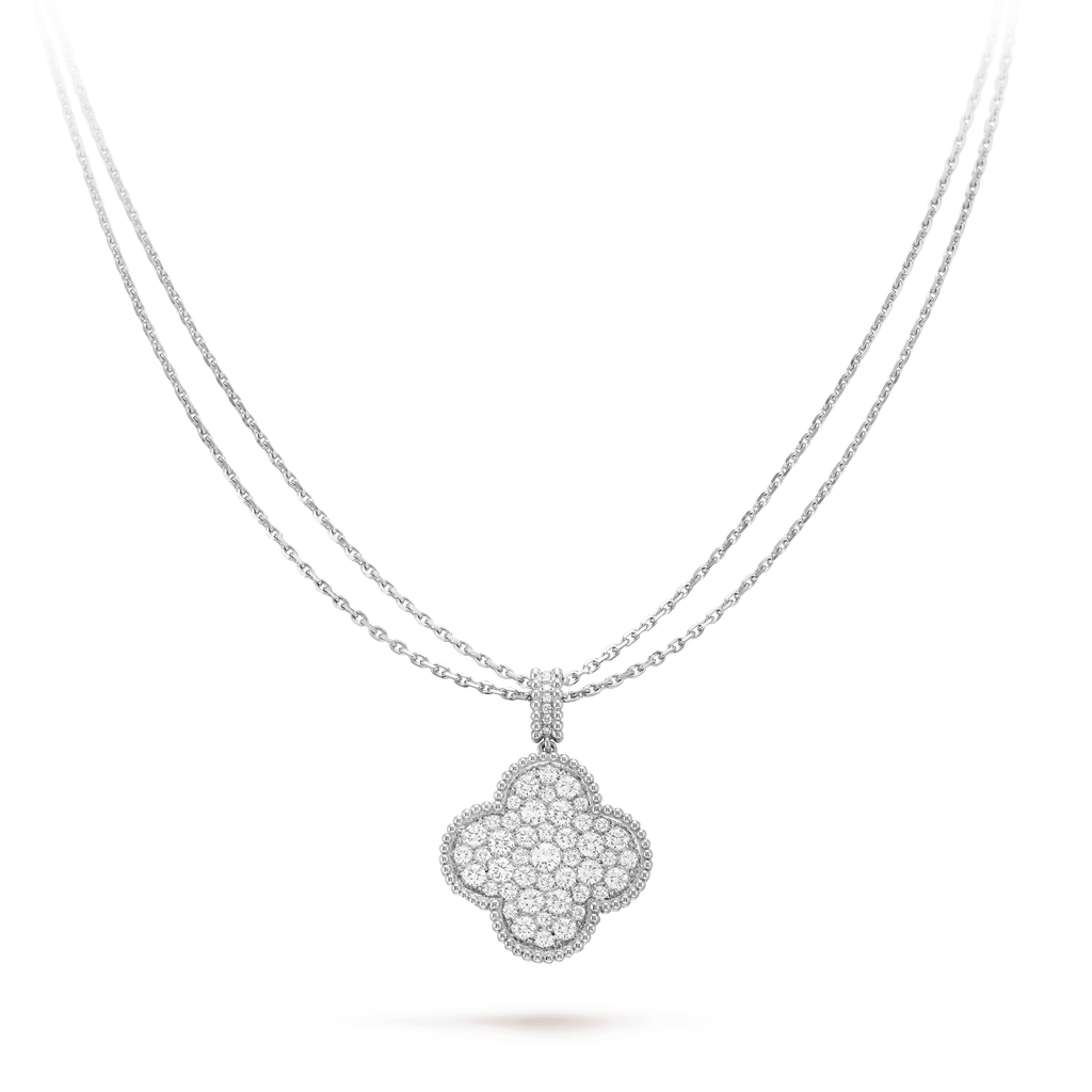[sparkle Jewelry ]CLOVER 25MM SILVER FULL DIAMOND BIG CLOVER NECKLACE