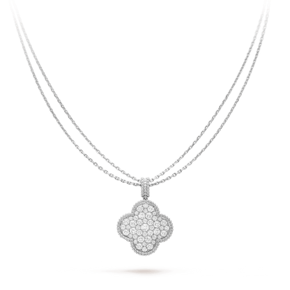[sparkle Jewelry ]CLOVER 25MM SILVER FULL DIAMOND BIG CLOVER NECKLACE