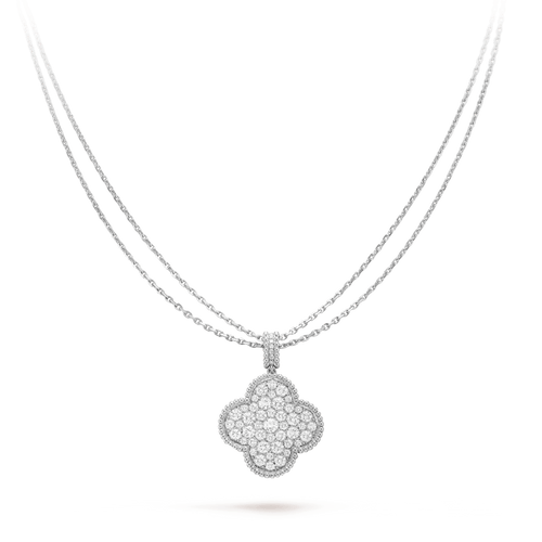[sparkle Jewelry ]CLOVER 25MM SILVER FULL DIAMOND BIG CLOVER NECKLACE
