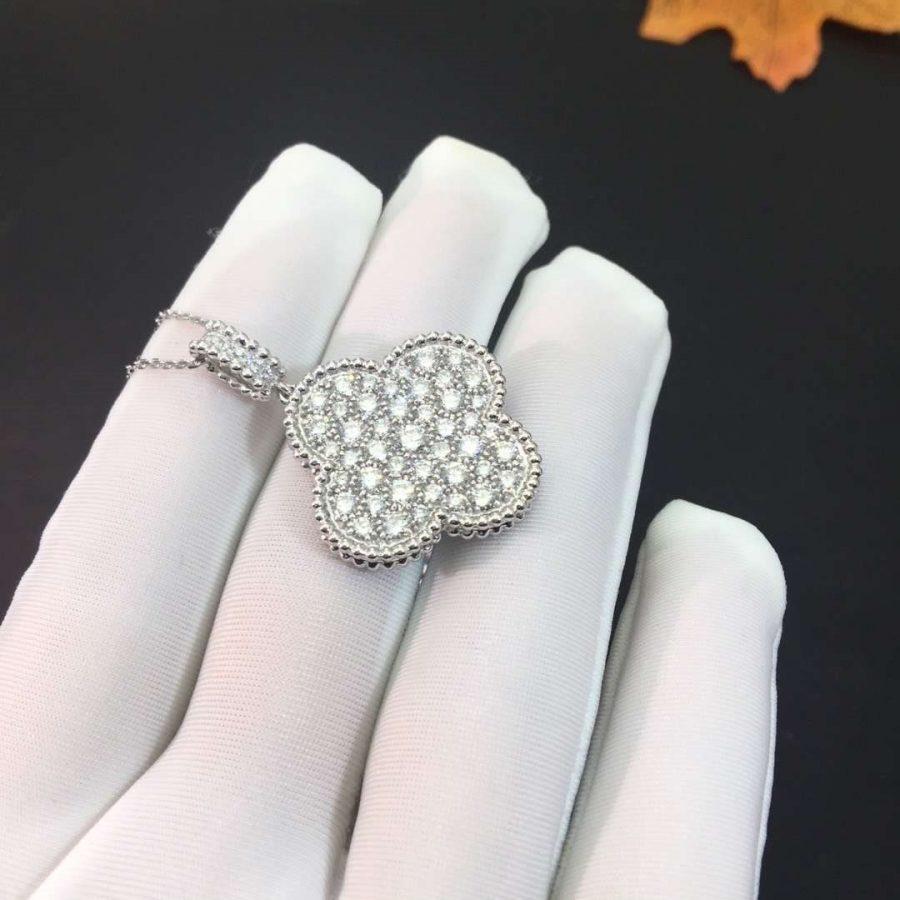 [sparkle Jewelry ]CLOVER 25MM SILVER FULL DIAMOND BIG CLOVER NECKLACE