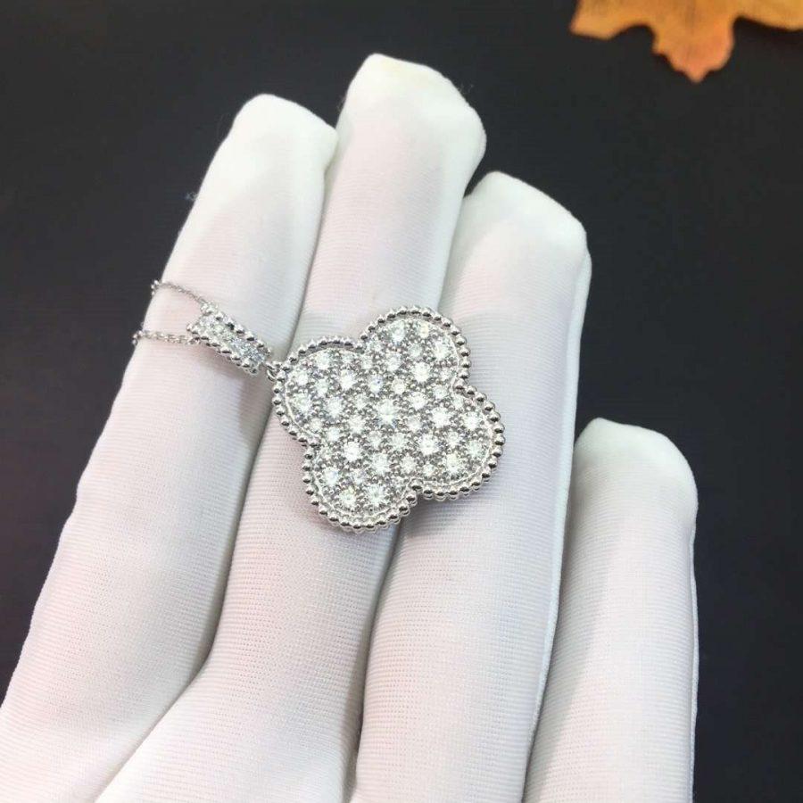 [sparkle Jewelry ]CLOVER 25MM SILVER FULL DIAMOND BIG CLOVER NECKLACE