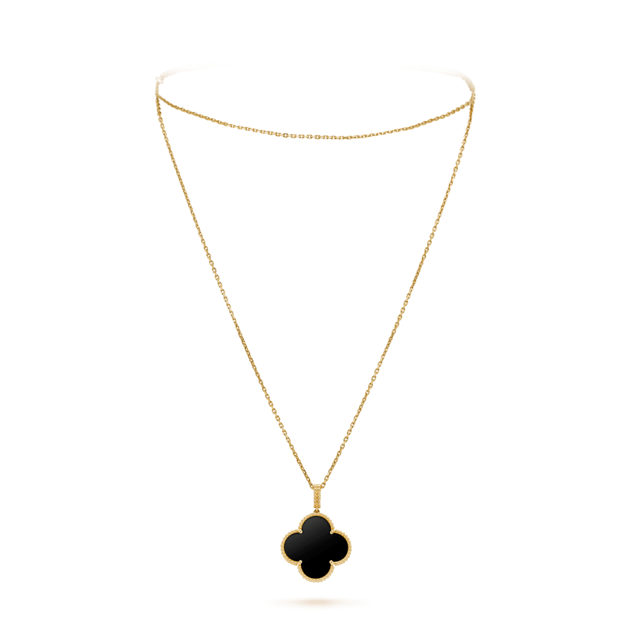 [sparkle Jewelry ]CLOVER 25MM GOLD ONYX BIG CLOVER NECKLACE