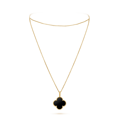 [sparkle Jewelry ]CLOVER 25MM GOLD ONYX BIG CLOVER NECKLACE