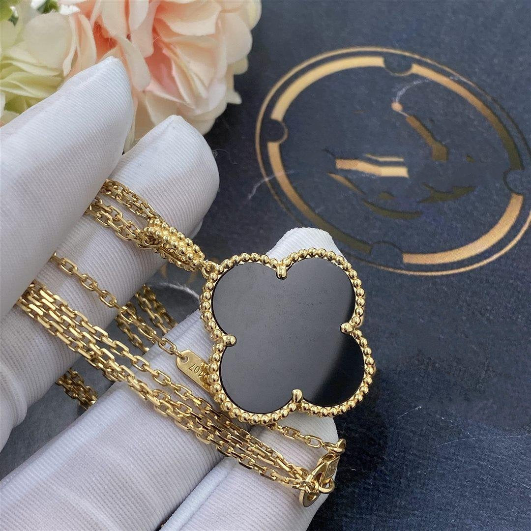[sparkle Jewelry ]CLOVER 25MM GOLD ONYX BIG CLOVER NECKLACE