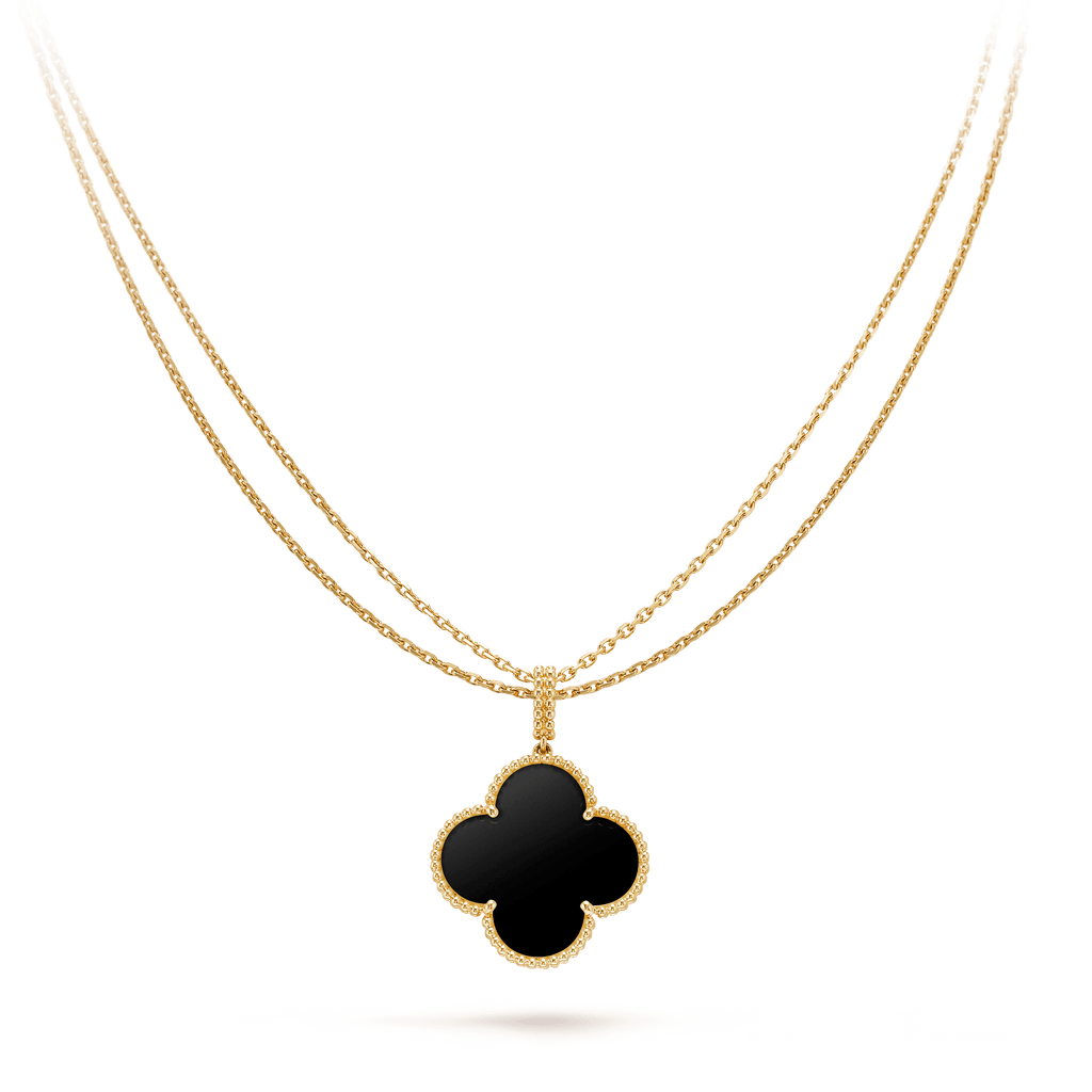 [sparkle Jewelry ]CLOVER 25MM GOLD ONYX BIG CLOVER NECKLACE